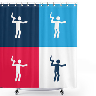 Personality  Boomerang Blue And Red Four Color Minimal Icon Set Shower Curtains