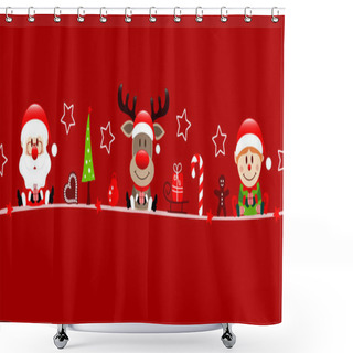 Personality  Banner Santa Reindeer And Elf Christmas Icons Red Shower Curtains