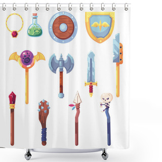 Personality  Weapon RPG Game Set Equipment Loot Booty Bow Sword Wand Staff Poison Things Artifact Inventory Vector Shower Curtains