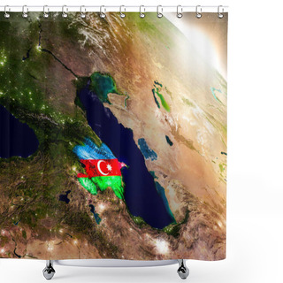 Personality  Azerbaijan With Flag In Rising Sun Shower Curtains