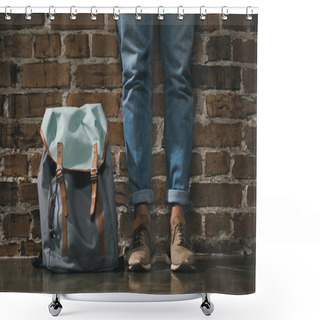 Personality  Man With Backpack Standing Near Wall Shower Curtains