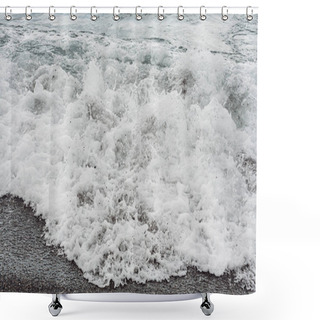 Personality  White Sea Foam On Sandy Beach  Shower Curtains