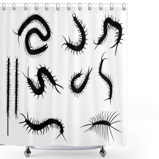 Personality  Set Of Black Silhouette Centipede In Flat Icon Style. Isolated O Shower Curtains