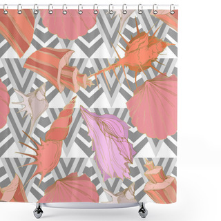 Personality  Summer Beach Seashell Tropical Elements. Engraved Ink Art. Seamless Background Pattern. Fabric Wallpaper Print Texture. Shower Curtains