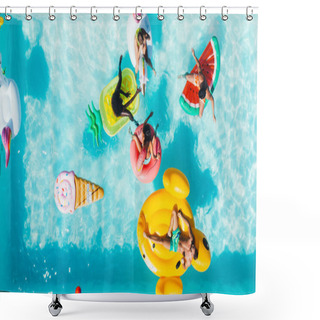 Personality  Group Of Friends Having Fun In The Swimming Pool  Shower Curtains