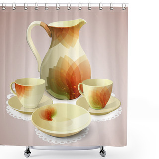 Personality  Illustration Of Coffee Set Or Tea Set Shower Curtains