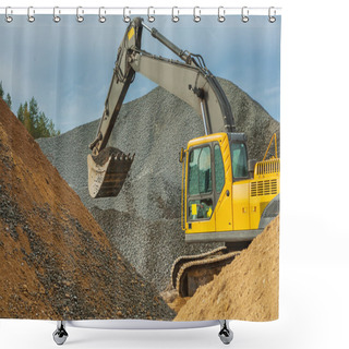 Personality  Excavator In Work Shower Curtains