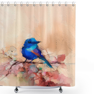 Personality  Abstract Colorful Oil, Acrylic Painting Of Bird And Spring Flower. Modern Art Paintings Brush Stroke On Canvas. Illustration Oil Painting, Animal And Floral For Background. Shower Curtains