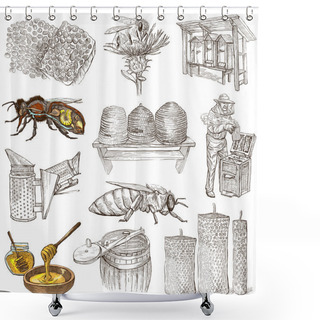 Personality  Bees, Beekeeping And Honey - Hand Drawn Illustrations Shower Curtains