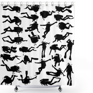 Personality  Set Black Silhouette Scuba Divers. Vector Illustration Shower Curtains