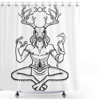 Personality  Horned God Cernunnos . Mysticism, Esoteric, Paganism, Occultism. Vector Illustration Isolated On A White Background. Shower Curtains