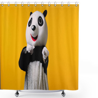 Personality  Person In Panda Bear Costume Threatening Isolated On Yellow Shower Curtains