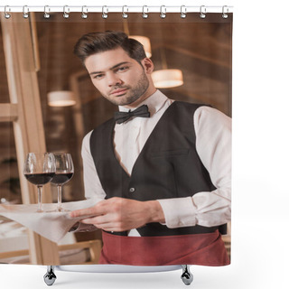 Personality  Waiter Holding Tray With Wineglasses  Shower Curtains