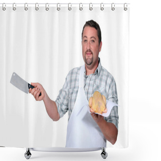 Personality  Butcher With Chicken Shower Curtains