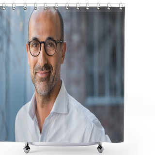 Personality  Mature Mixed Race Man Smiling Shower Curtains
