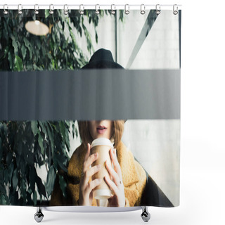 Personality  Woman With Coffee To Go Shower Curtains