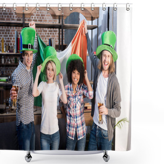 Personality  Multiethnic Friends Celebrating Saint Patrick Day At Home Shower Curtains
