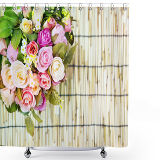 Personality  Close Up Of Beautiful Artificial Multicolor Roses Flowers Bouque Shower Curtains