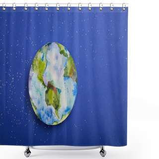 Personality  Top View Of Planet Picture On Violet Background With Stars, Earth Day Concept Shower Curtains