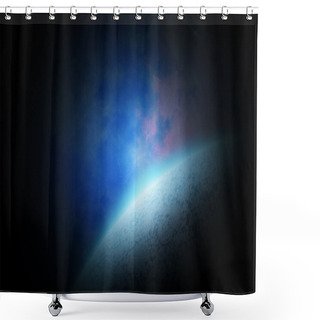 Personality  Abstract Space Landscape With Planet And Sunrise Shower Curtains
