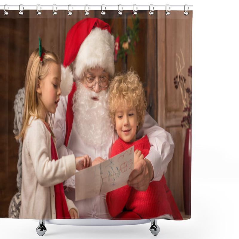 Personality  Children showing picture to Santa Claus  shower curtains