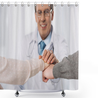 Personality  Cropped Image Of Doctor And Two Patients Holding Hands Shower Curtains
