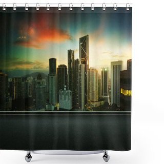 Personality  Asphalt Road Side With Beautiful Kuala Lumpur City Skyline. Sunrise Scene . Shower Curtains