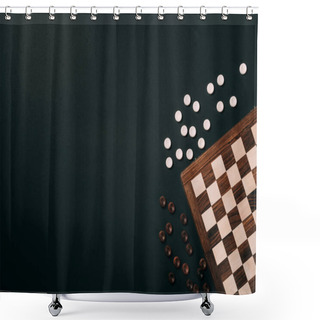 Personality  Top View Of Checkers By Checkerboard Isolated On Black With Copy Space Shower Curtains