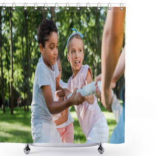 Personality  Cropped View Of Boy Competing In Tug Of War With Multicultural Friends  Shower Curtains