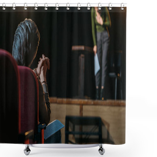 Personality  Selective Focus Of Theater Director Applauding To Professional Actress On Stage Shower Curtains
