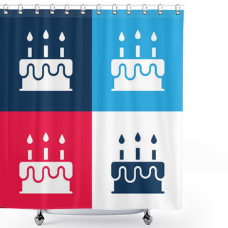 Personality  Birthday Cake Blue And Red Four Color Minimal Icon Set Shower Curtains