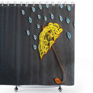 Personality  Umbrella And Raindrops On The Quilling Technique On Slate Board  Shower Curtains