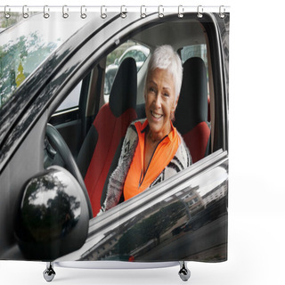 Personality  Mature Woman Driver In Her Car Shower Curtains