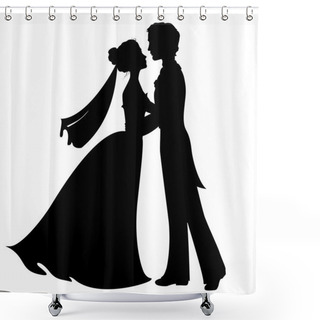Personality  Silhouettes Of Bride And Groom Shower Curtains