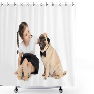 Personality  Girl With Pug Dog Shower Curtains