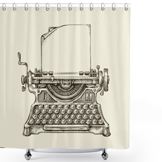 Personality  Hand Drawn Vintage Typewriter. Sketch Publishing. Vector Illustration Shower Curtains