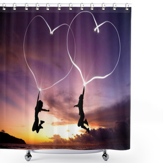 Personality  Young Couple Drawing Hearts Shower Curtains