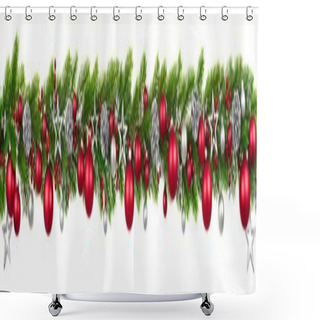 Personality  Christmas Border On White, Hanging Decorated Garland Shower Curtains