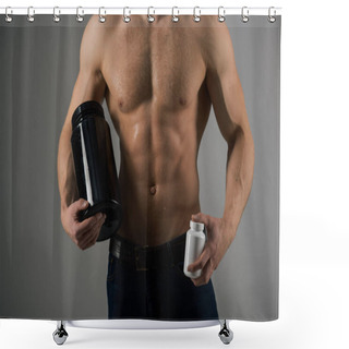 Personality  Transforming Body With Diet. Anabolic Hormone Increases Muscle Strength. Strong Man Hold Vitamin Bottles. Man With Six Pack Abs. Muscle Growing With Anabolic Steroids. Vitamin Nutrition. Healthy Diet Shower Curtains
