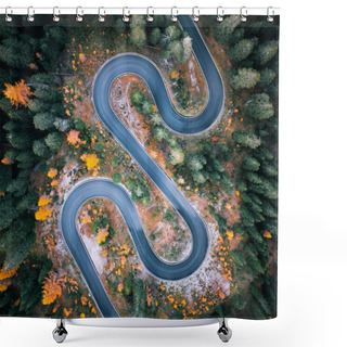 Personality  Top Aerial View Of Famous Snake Road Near Passo Giau In Dolomite Alps Shower Curtains