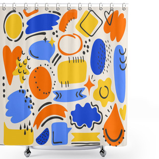 Personality  Hand Drawn Shapes In Different Colors Flat Icons Set.Retro Style Geometric Elements. Minimalistic Figures. Spots And Shapes.Color Isolated Illustrations Shower Curtains