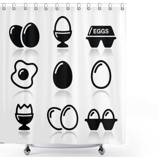 Personality  Egg, Fried Egg, Egg Box Icons Set Shower Curtains