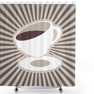 Personality  Vector Coffee Or Tea Cup And Stripes, Beams, Rays In Brown Coffee, Milk White Colors. Vintage Design For Menu, Brochures, Graphic And Simple Design. Hot Espresso, Cappuccino, Or Americano Shower Curtains
