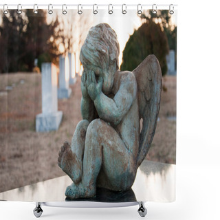 Personality  Baby Angel Crying In Graveyard Shower Curtains
