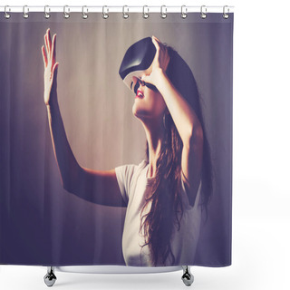 Personality  Woman Using Virtual Reality Headset Shower Curtains