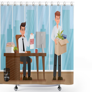 Personality  Evil Boss Fired Employee. Vector Flat Illustration Shower Curtains