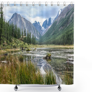 Personality  Mountain Landscape With Scenic Valley And Lake, Altai, Russia Shower Curtains