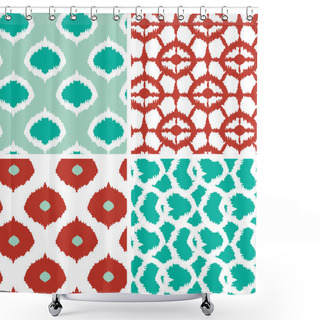 Personality  Set Of Green And Red Ikat Geometric Seamless Patterns Backgrounds Shower Curtains