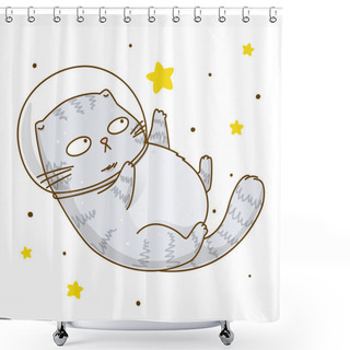 Personality  Cute Scottishfold Cat Astronaut Isolated On White Background Shower Curtains