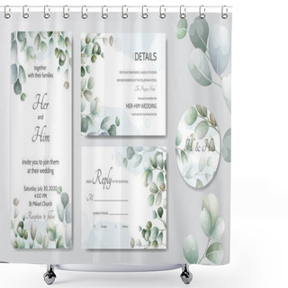 Personality  Wedding Invitation Card With Eucalyptus Leaves Template Shower Curtains